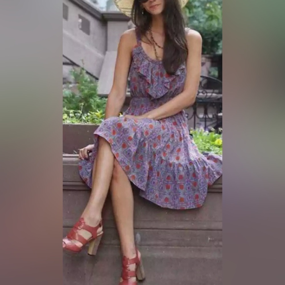 Rebecca Taylor SILK floral smocked waist summer tiered dress - Picture 7 of 7